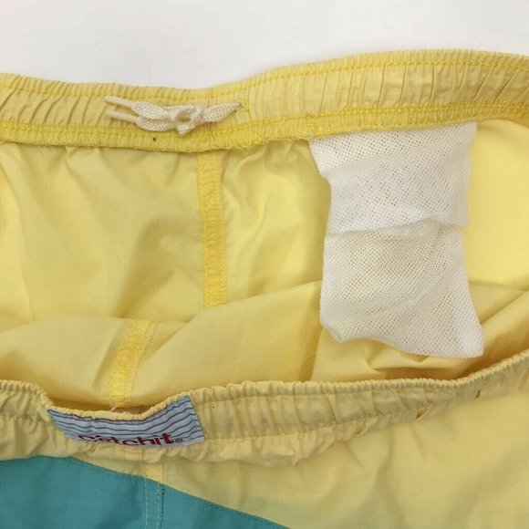 Vintage Catchit Mens Board Shorts Yellow Blue 38 - Picture 7 of 7